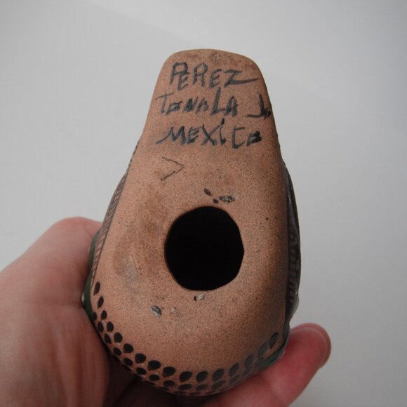 Vintage Hand Painted Tonala Mexican Owl Bird Folk Art Sandstone Pottery Signed - Picture 6 of 7